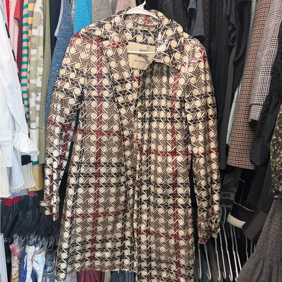 Burberry Jackets & Blazers - Burberry Women's Patterned Trench Coat in Beige and Red